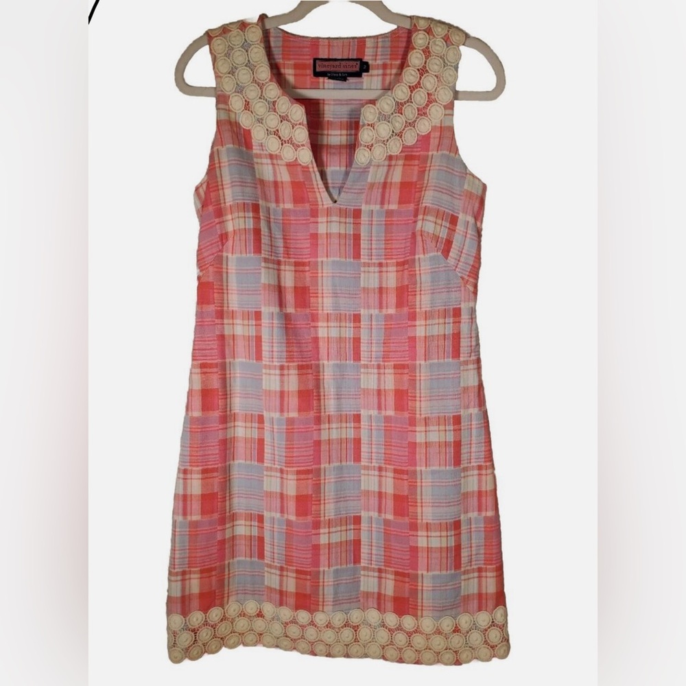 Pink Madras Vineyard Vines Shift Dress size 12 EUC